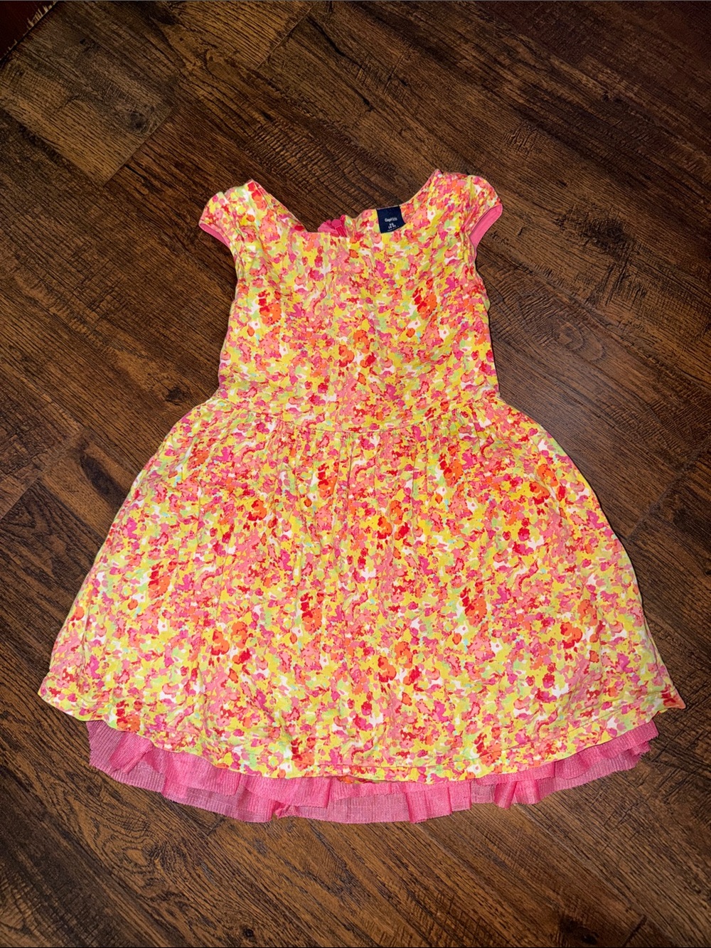 GAP Kids Pink and Yellow Floral Cap-Sleeve Dress